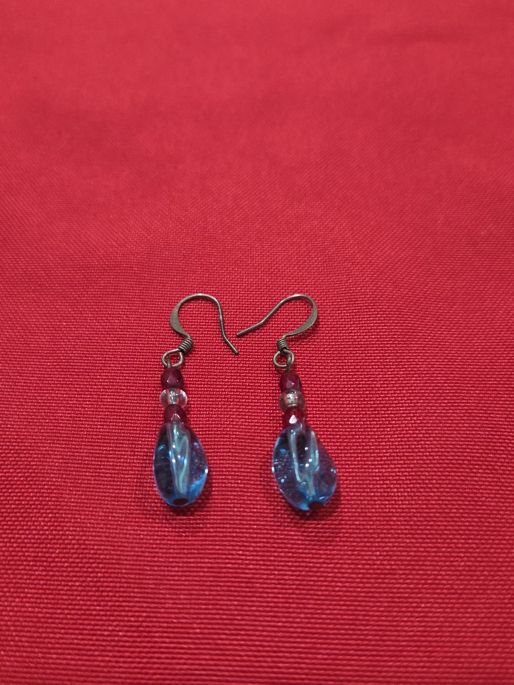 Handmade Blue Glass-like Drop Earrings